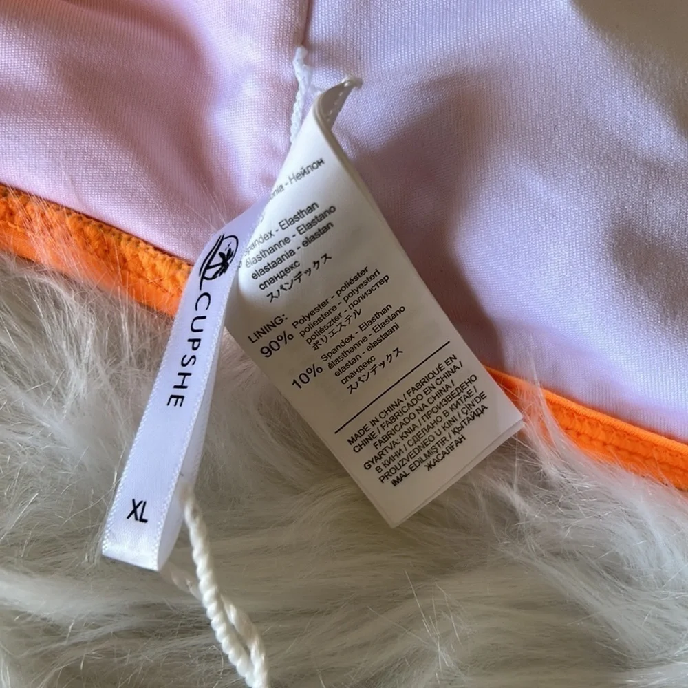 NWT Cupshe Neon Orange Ruffle Bikini Top Size XL